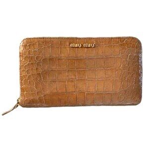 Miu Miu Croc Embossed Leather Zip Around Wallet